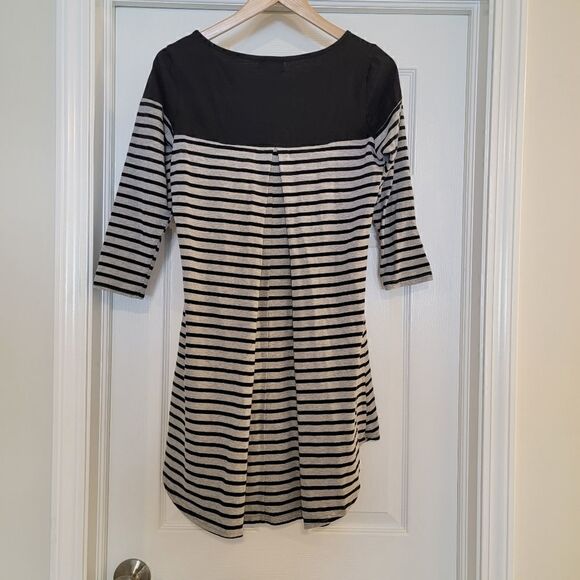 Umgee Black and Cream Striped Tunic T Shirt Dress Trapeze back size small - Picture 3 of 5